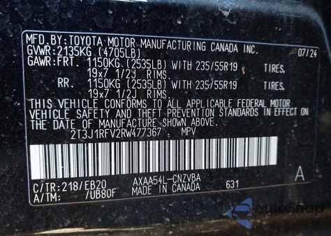 2024 Toyota Rav4 Adventure из США, поврежденный, VIN 2T3J1RFV2RW477367